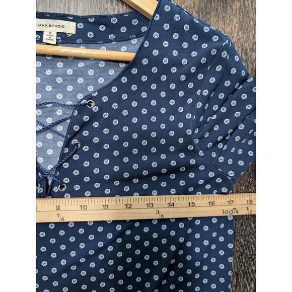 Max Studio Dress Womens Small Navy Blue Boho Bell Sleeve Tassel V-Neck 6912W66 - Picture 7 of 8